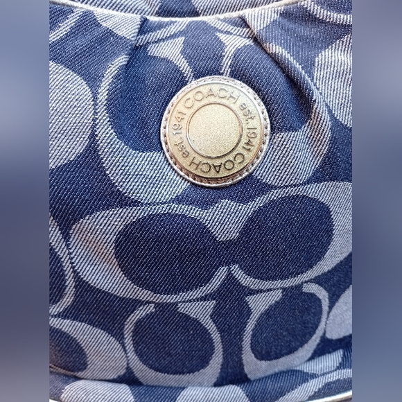 Coach Poppy Signature Navy and Light Gray Patterned Backpack - Picture 3 of 16